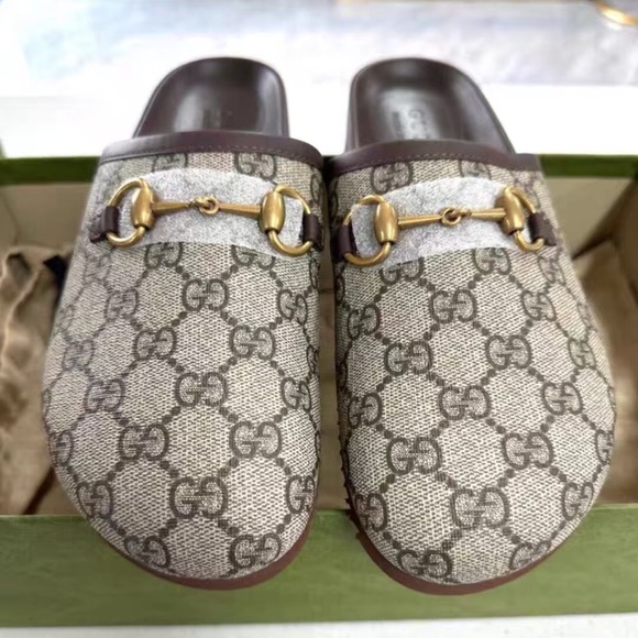 Gucci Beige and Brown Heeled Mules - Picture 1 of 3